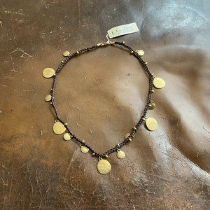 Women's Leather Braded 16" Necklace w/ Gold Tone Medallions